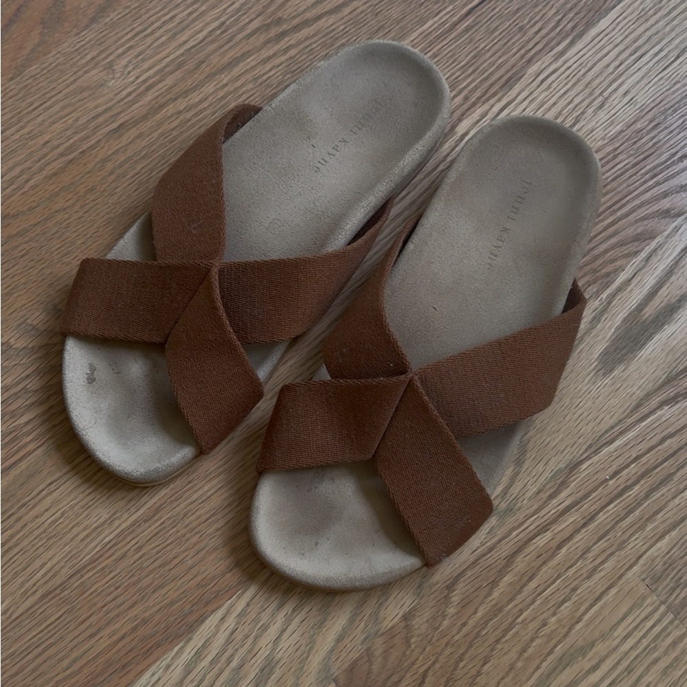 Brown Suede Slide Sandals